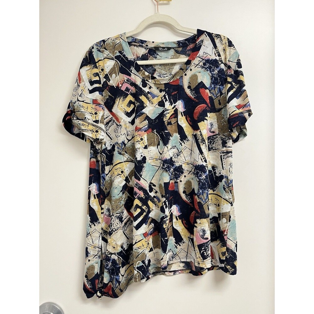 Bali Womens Tunic Top Multicolor Abstract Colorful Print Asymmetrical Hem L